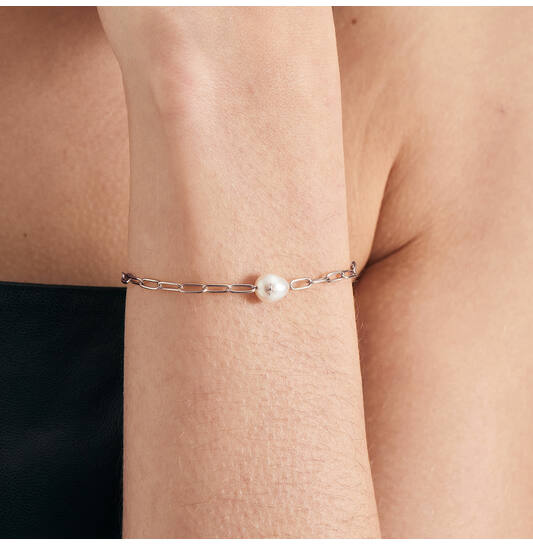  Pearl Power - Link bracelets - Silver / Rhodium plated - Pearl - 18,5cm